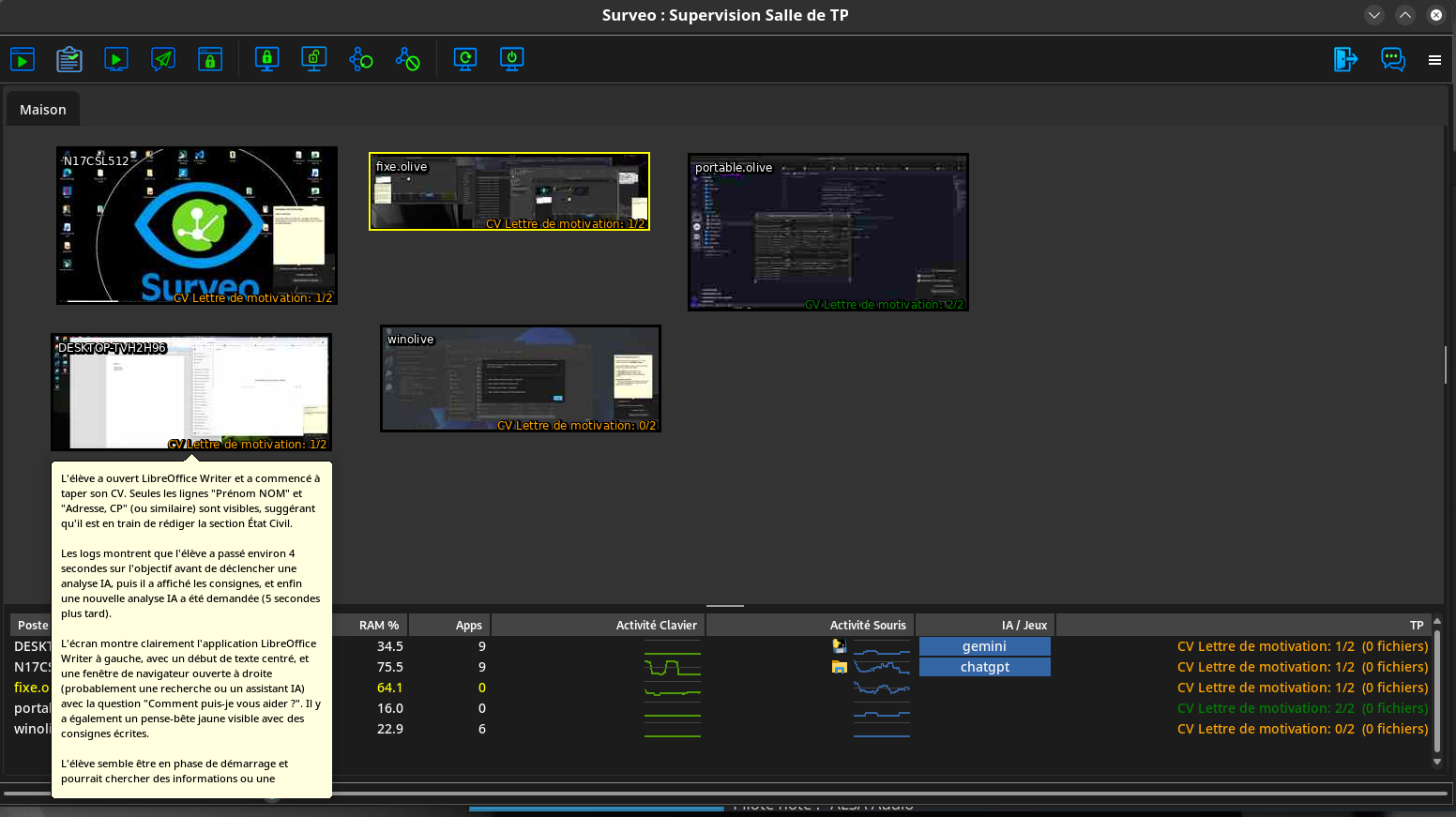 Suivi détaillé d'un poste élève